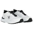 White & Black Logo Trainers, 1, hi-res