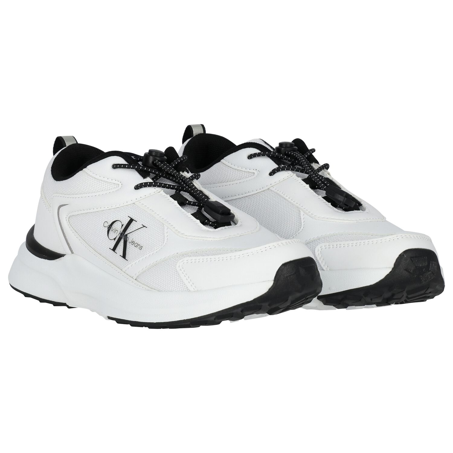 White & Black Logo Trainers, 1, hi-res