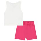 Girls White & Pink Skort Set, 1, hi-res
