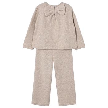 Girls Beige Knitted Trousers Set