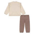 Younger Girls Beige Teddy Bear Knitted Tracksuit, 1, hi-res