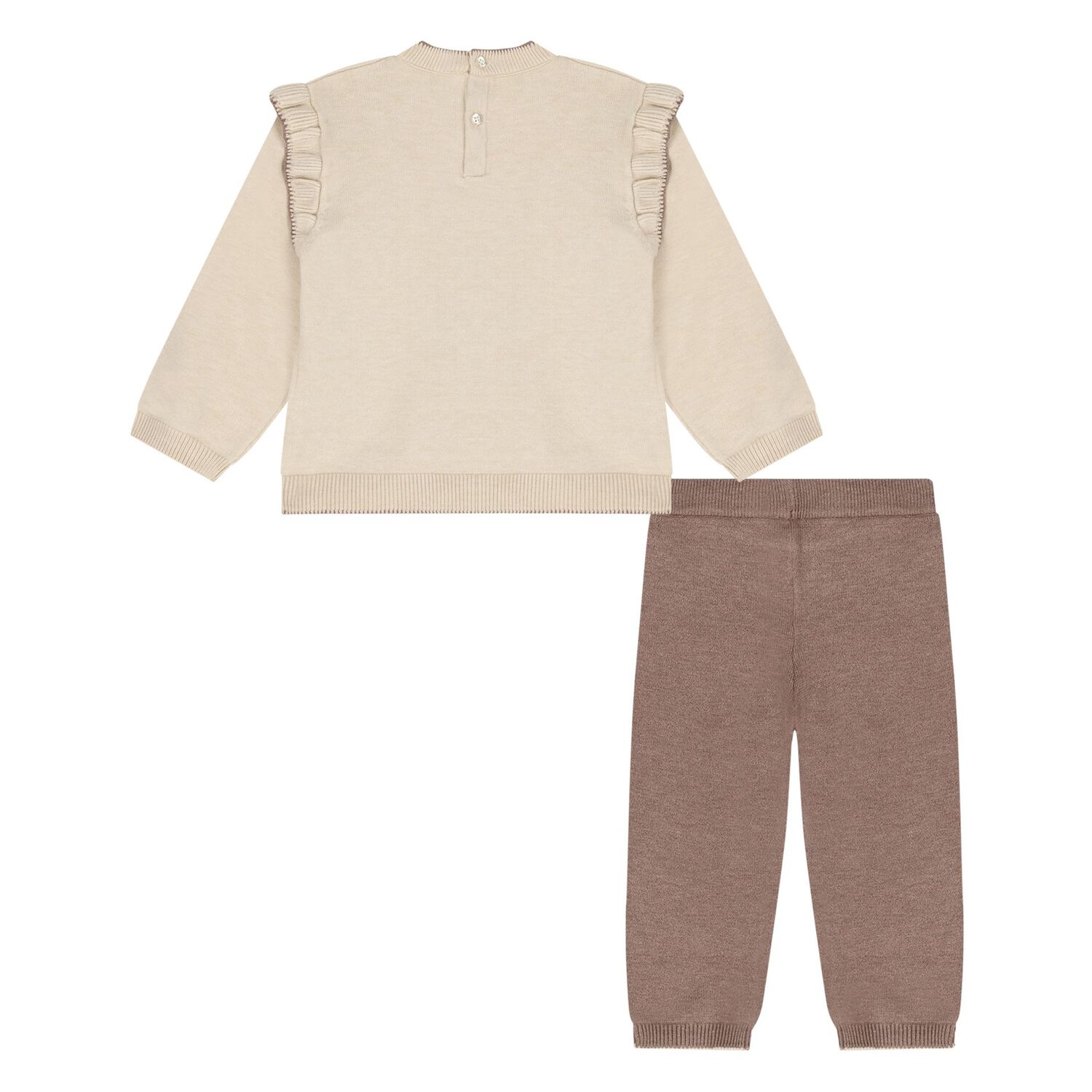 Younger Girls Beige Teddy Bear Knitted Tracksuit, 1, hi-res