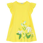Girls Yellow Embroidered Flower Dress, 1, hi-res