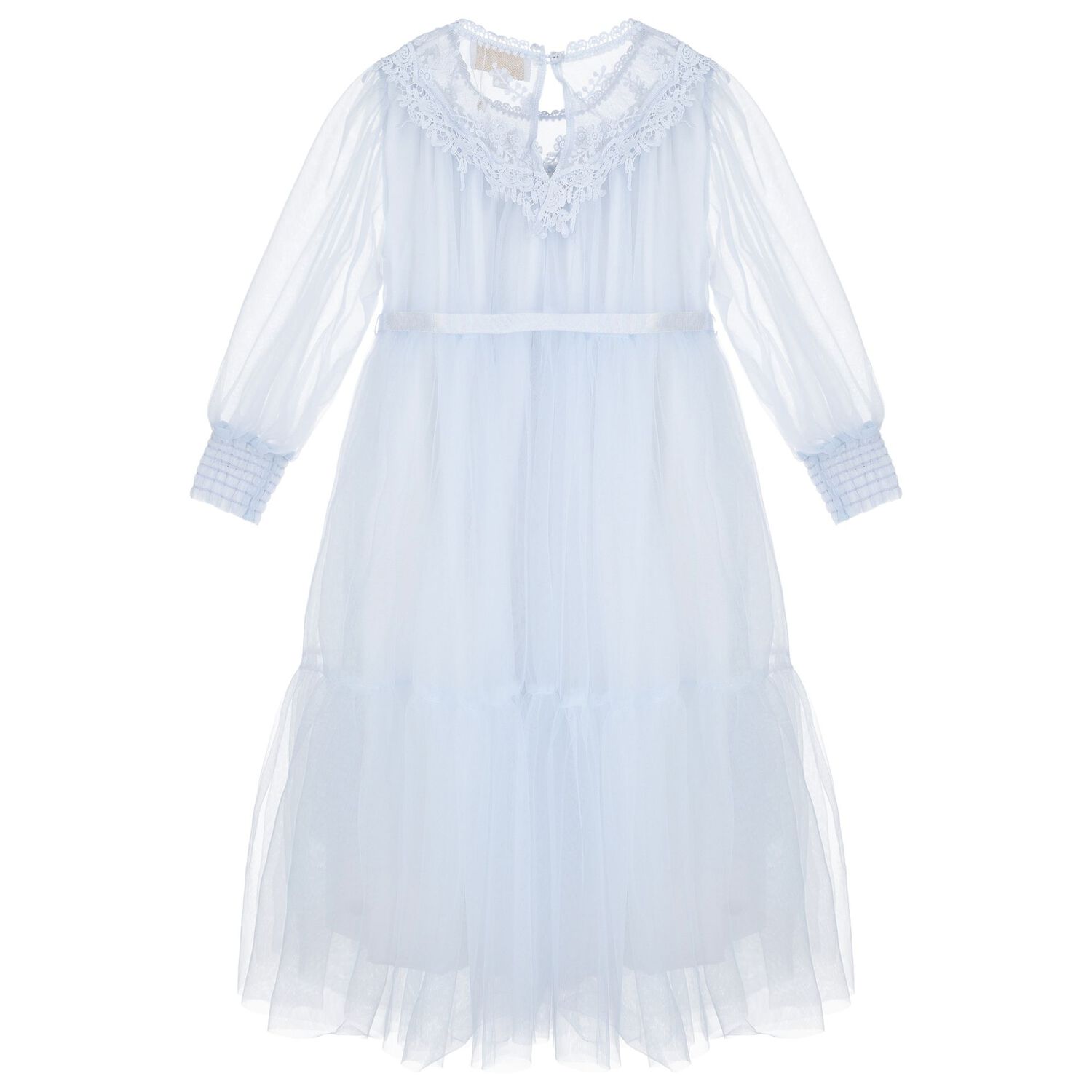 Girls Blue Tulle & Lace Dress, 1, hi-res