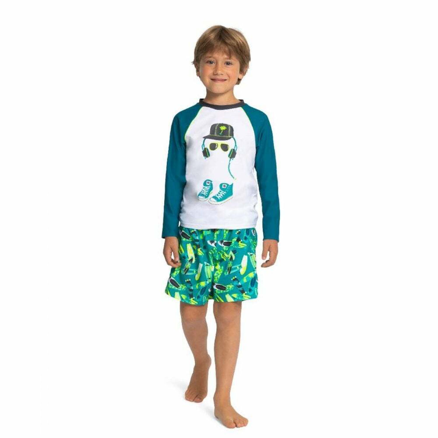 Boys White & Neon Board Rash Vest UPF 50+, 1, hi-res image number null