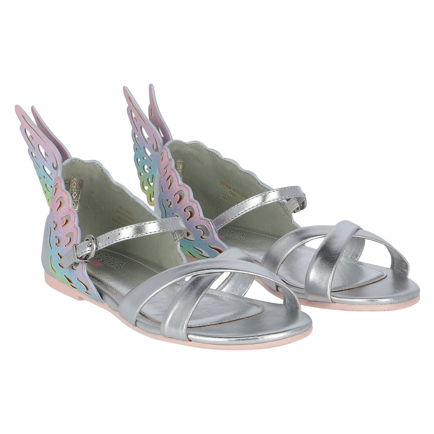 Girls Silver Butterfly Sandals, 1, hi-res