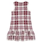 Girls White & Burgundy Red Check Knitted Dress, 1, hi-res