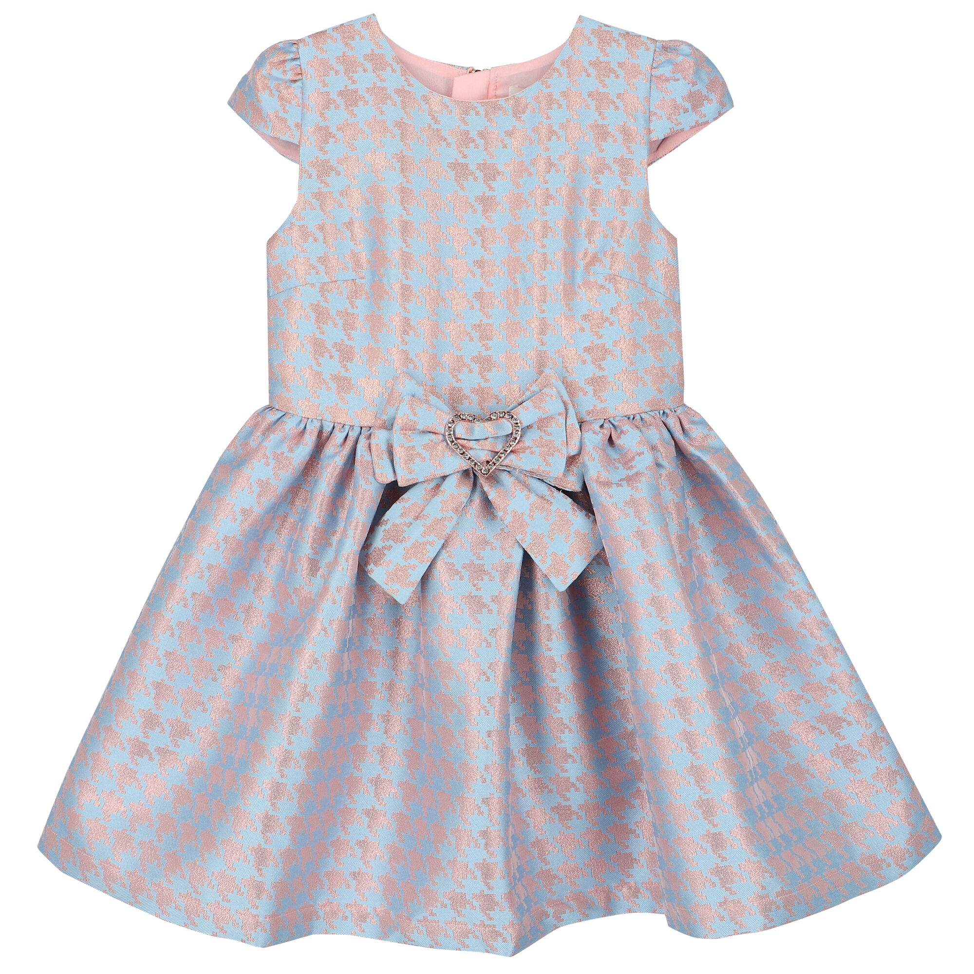 Angel s Face Girls Blue Rose Gold Houndstooth Dress Junior