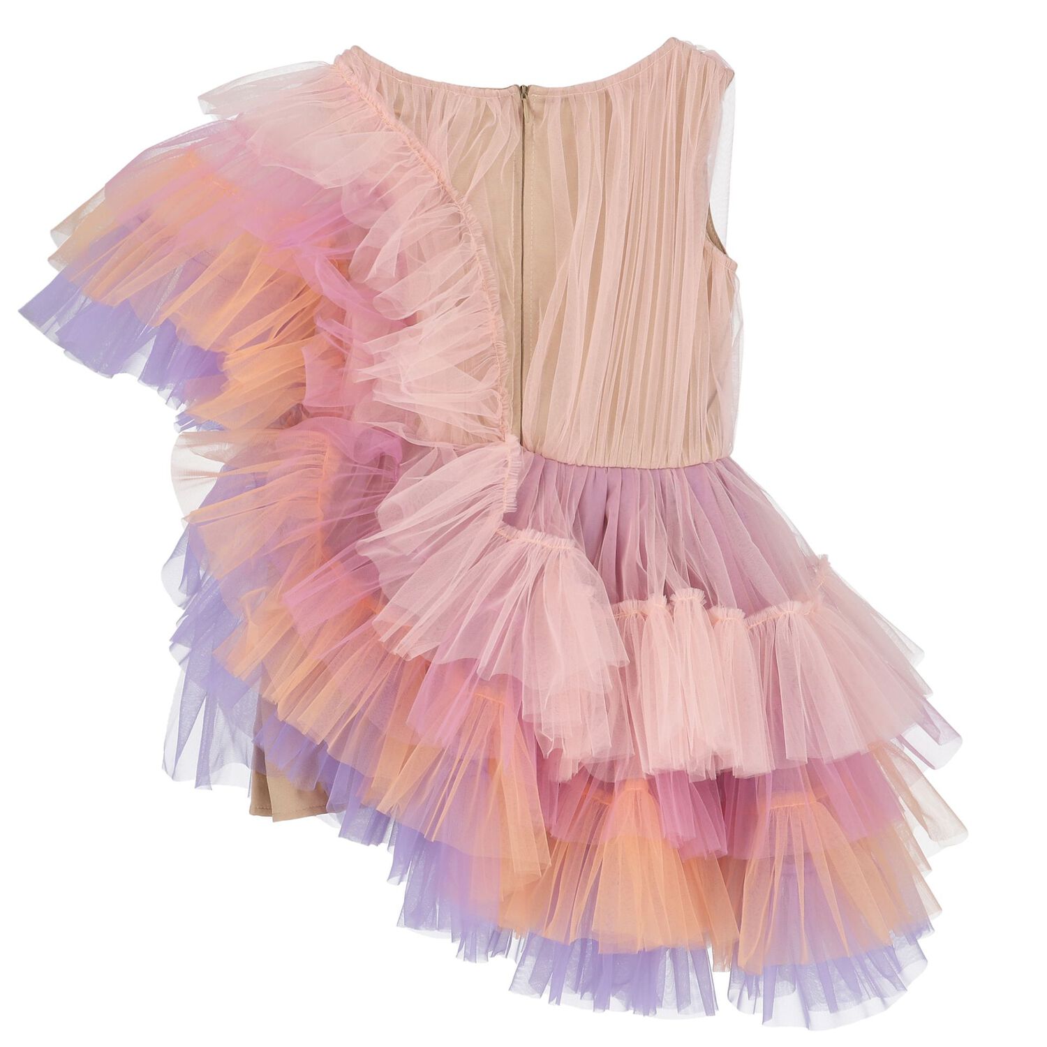 Girls Multi-Coloured Ruffled Tulle Dress, 1, hi-res