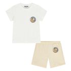 Younger White & Beige Teddy Bear Shorts Set, 2, hi-res