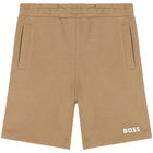 Boys Beige Logo Shorts, 3, hi-res