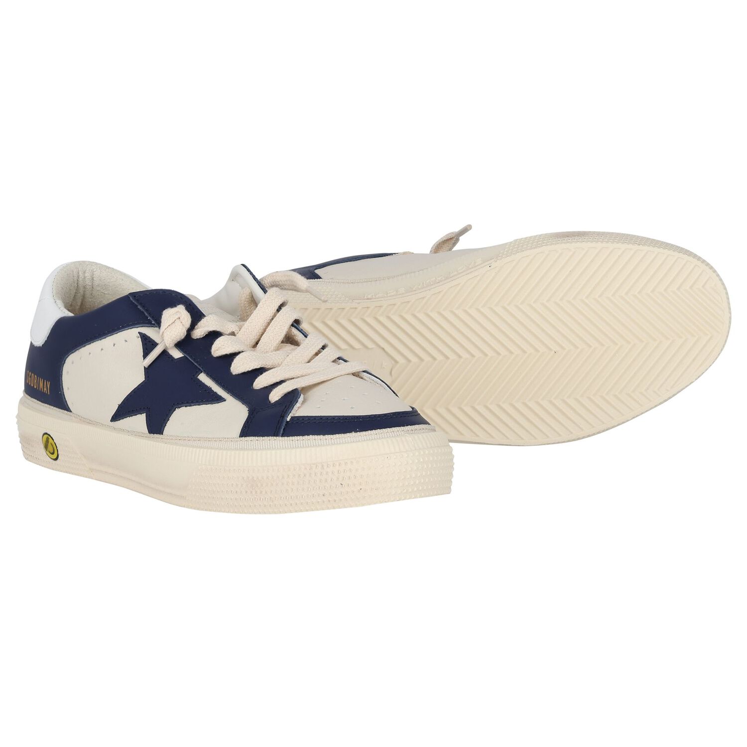 Boys Ivory & Blue Logo Leather Trainers, 1, hi-res image number null