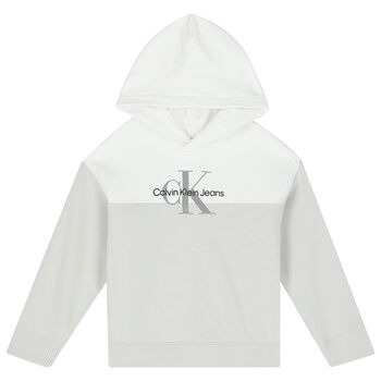 Boys White & Grey Logo Hooded Top