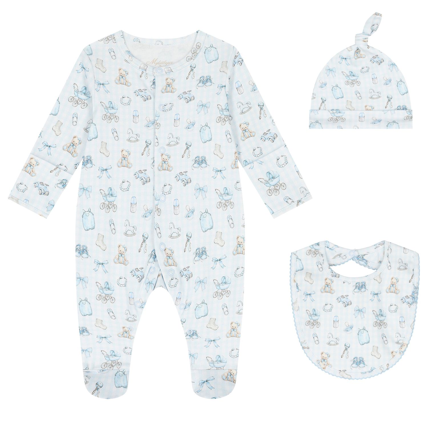 Blue Nursery Print Babygrow Gift Set (3 Piece), 1, hi-res image number null