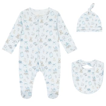 Baby Boys Blue Fancy Print Babygrow Gift Set (3 Piece)