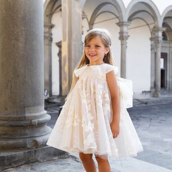 Younger Girls Ivory Butterfly Tulle Dress