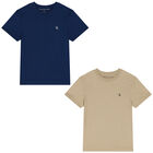 Boys Navy Blue & Beige Logo T-Shirts ( 2-Pack ), 4, hi-res