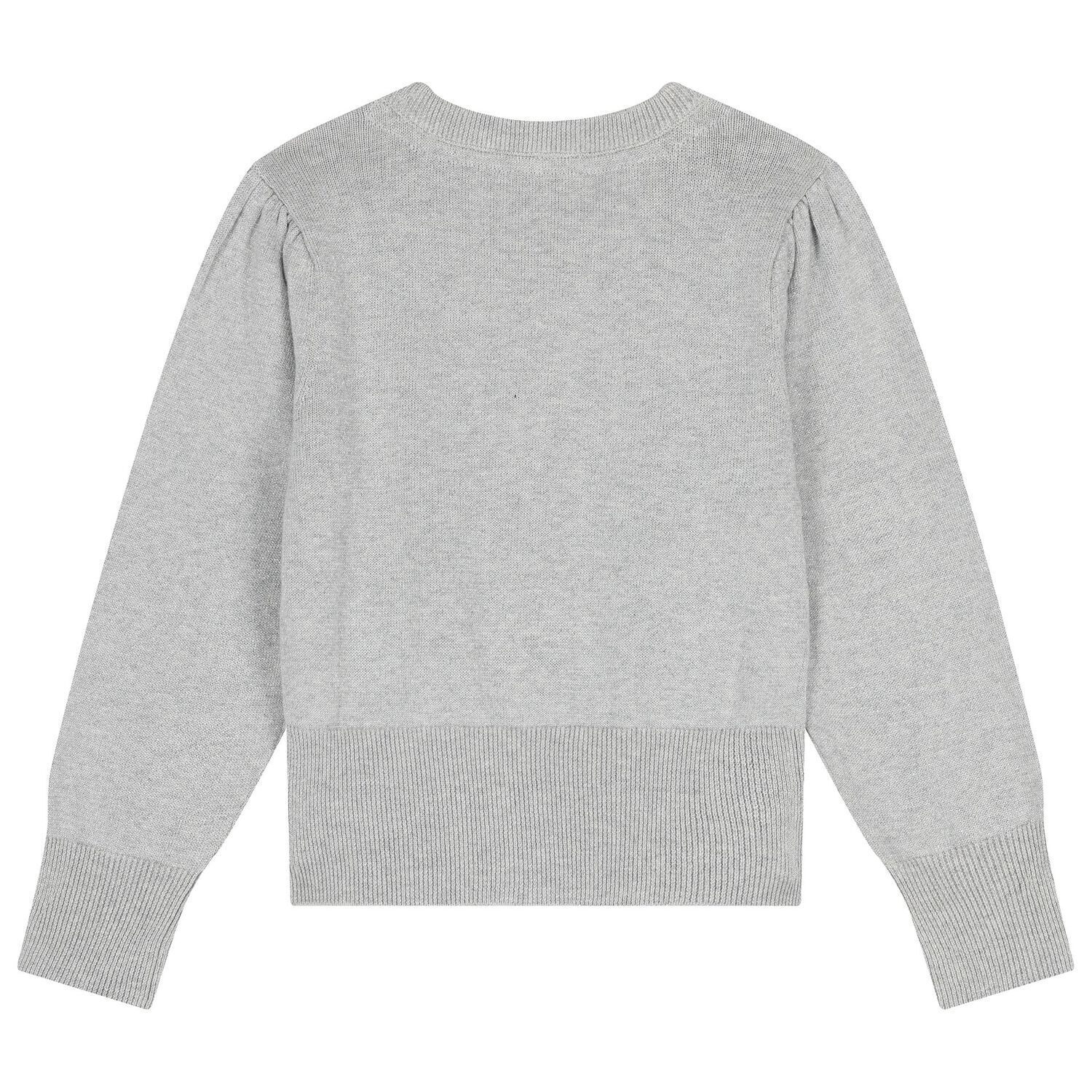 Girls Grey Bow Cardigan, 2, hi-res