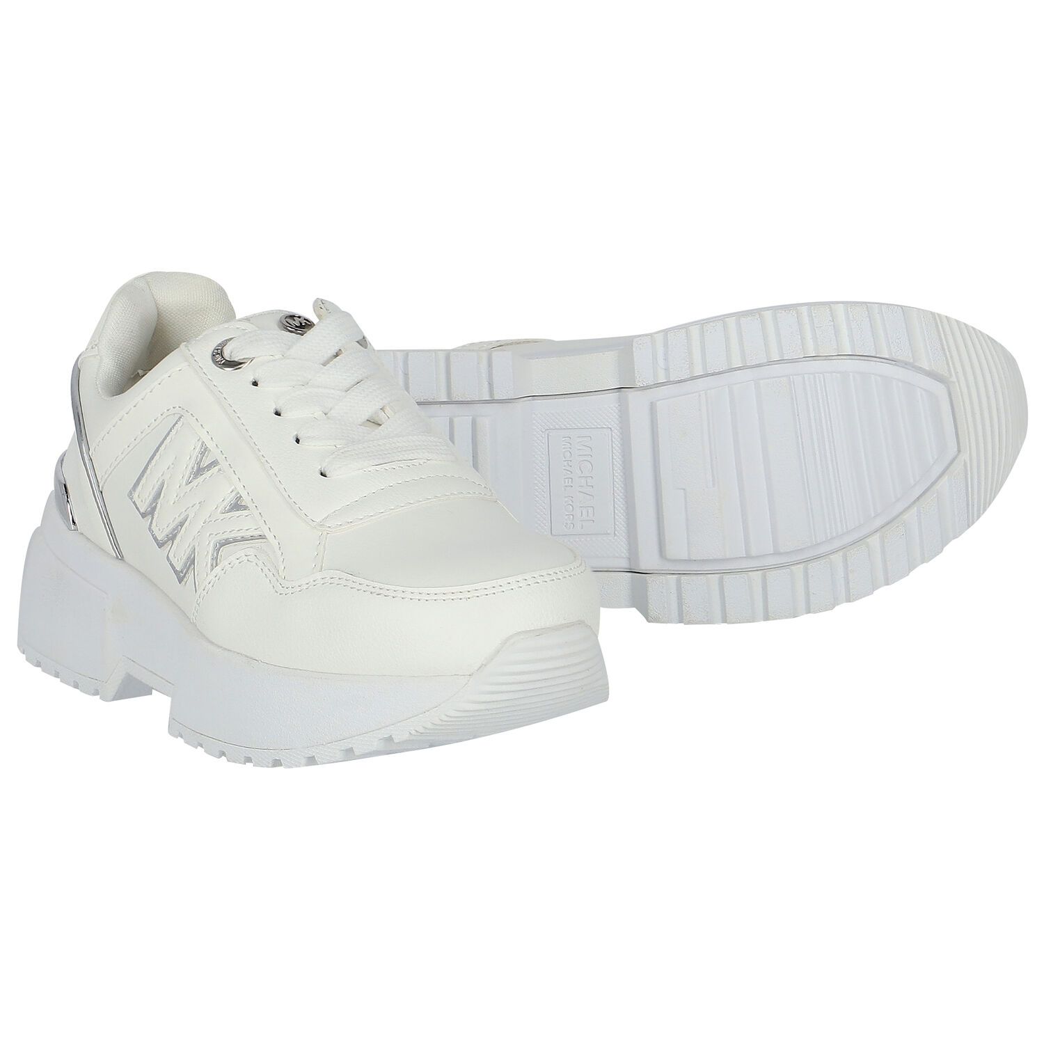 Girls White & Silver Logo Trainers, 1, hi-res image number null