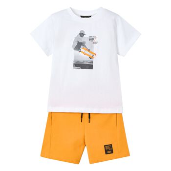 Boys White & Orange Short Set