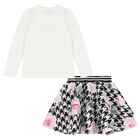 Girls Ivory & Black Embellished Houndstooth Skirt Set, 1, hi-res