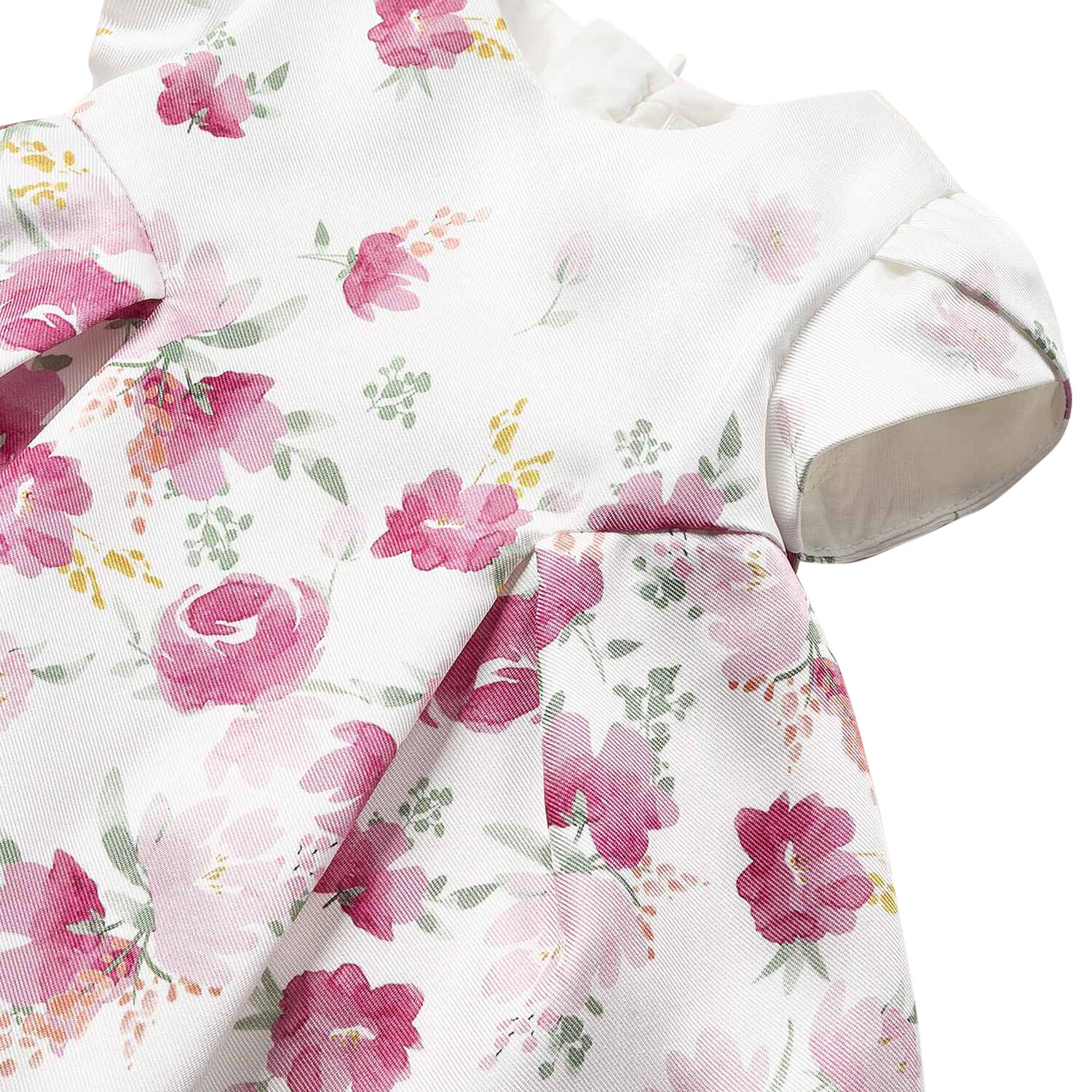 Baby Girls White & Pink Floral Satin Dress Set, 1, hi-res