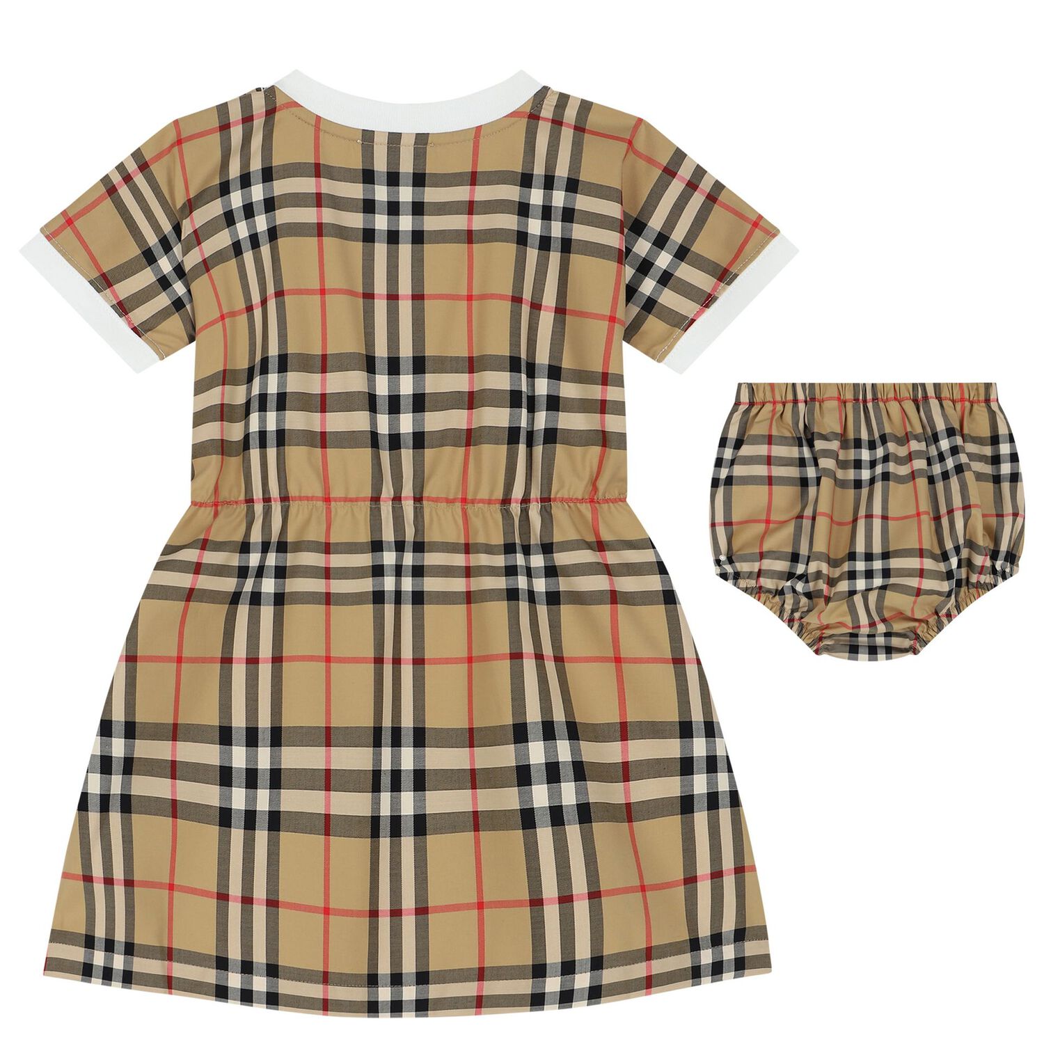 Baby Girls White & Beige Check Dress Set, 1, hi-res image number null