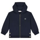 Girls Navy Blue Logo Hooded Zip Up Top, 1, hi-res