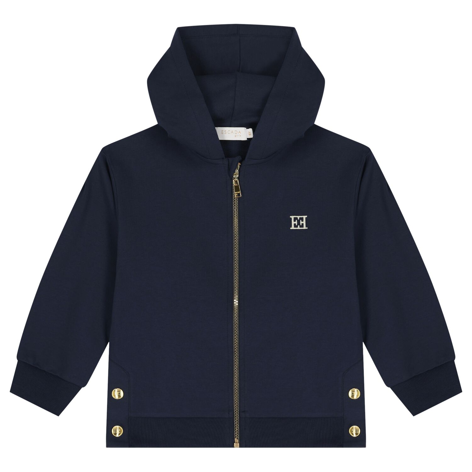 Girls Navy Blue Logo Hooded Zip Up Top, 1, hi-res