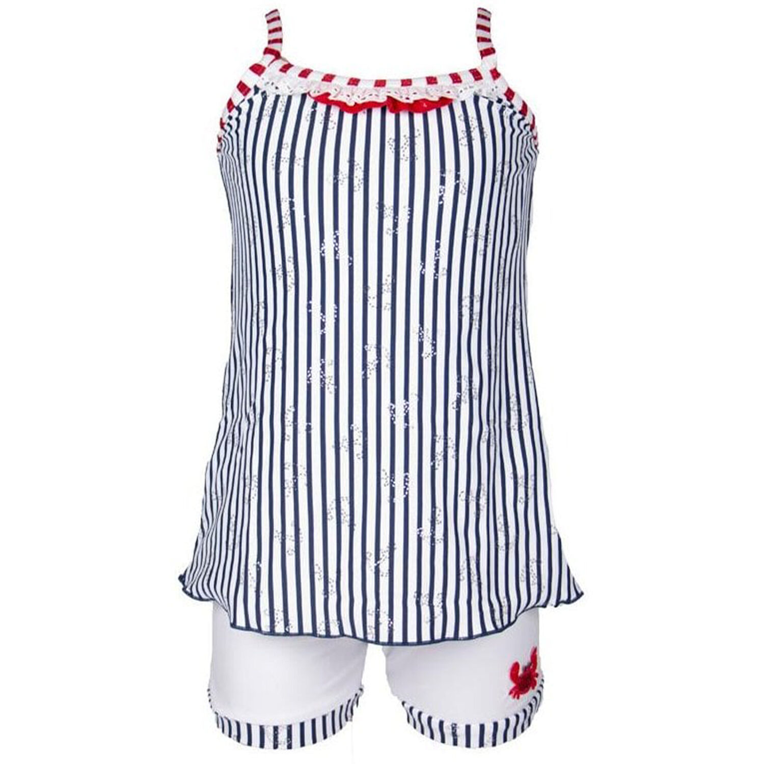 Navy Striped Two Piece Swimming Set, 1, hi-res image number null