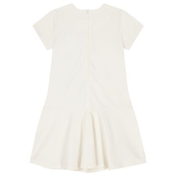 Girls Ivory & Gold Logo Dress
