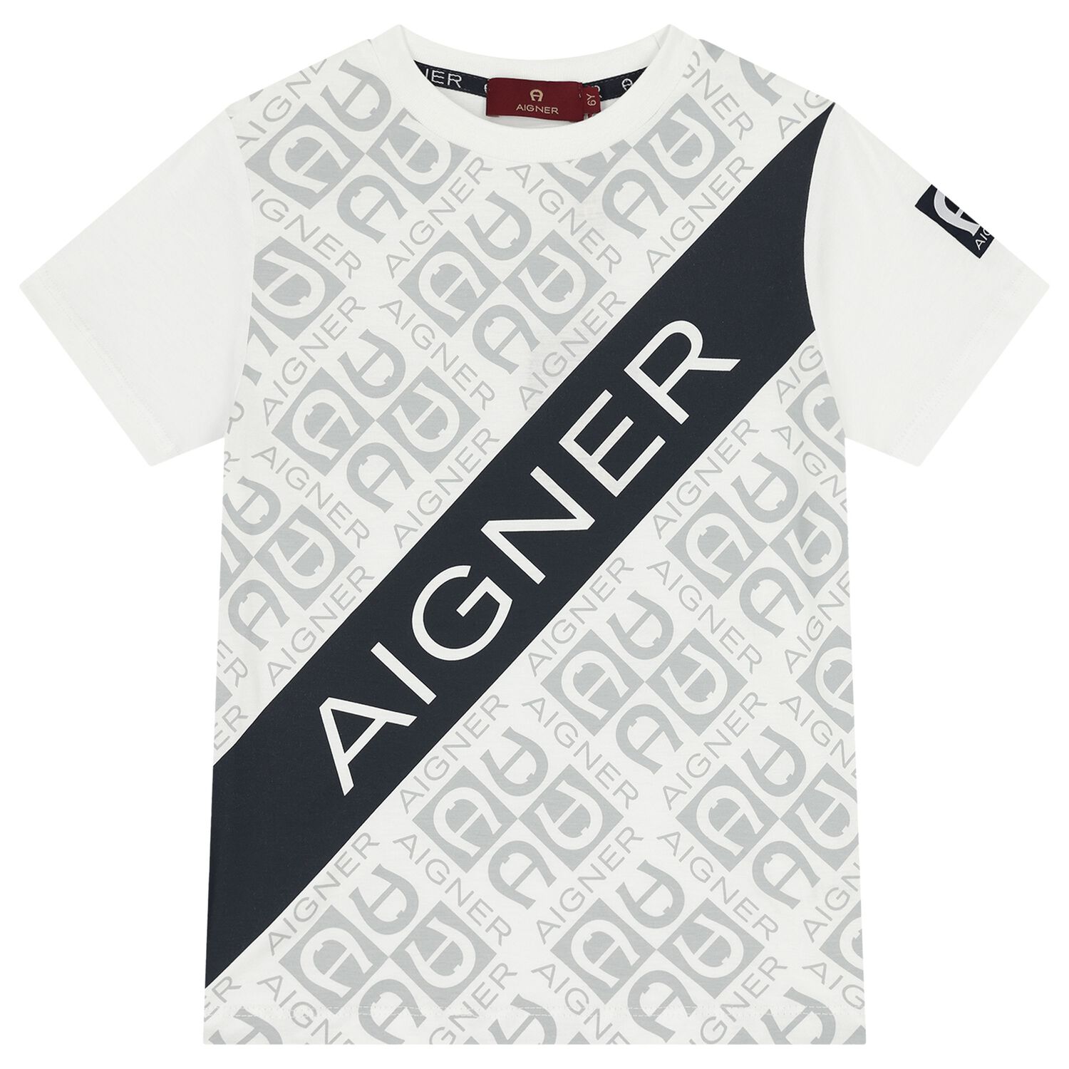 Boys White & Navy Blue Logo T-Shirt, 2, hi-res image number null