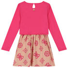 Girls Pink & Beige Logo Dress, 2, hi-res