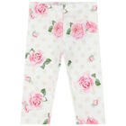 Younger Girls White Roses & Dots Leggings, 1, hi-res