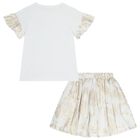 Girls White & Gold Geo Map Skirt Set, 1, hi-res