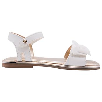 Girls White & Gold Leather Tulle Bow Sandal