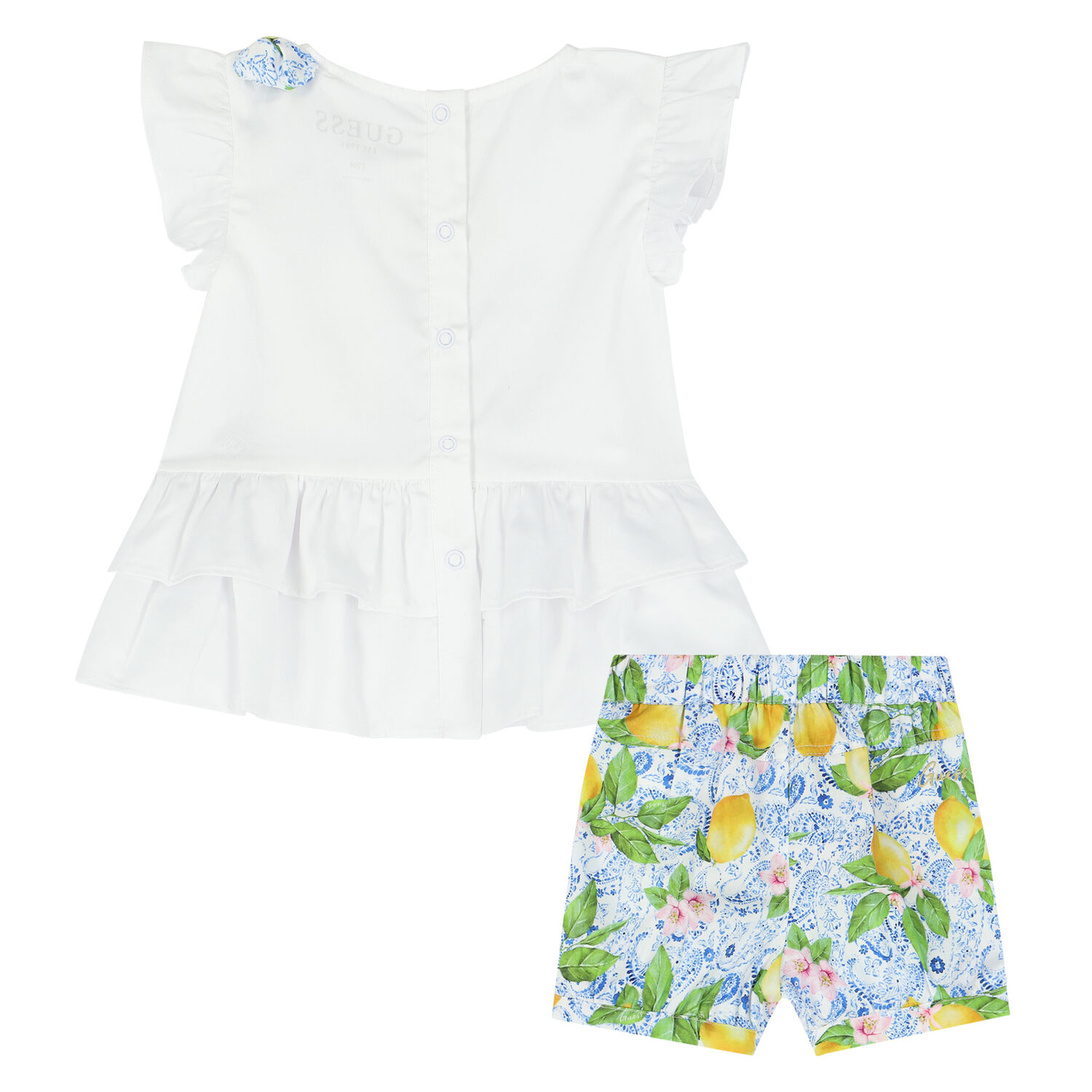 Baby Girls White & Blue Lemon Dress Set, 1, hi-res