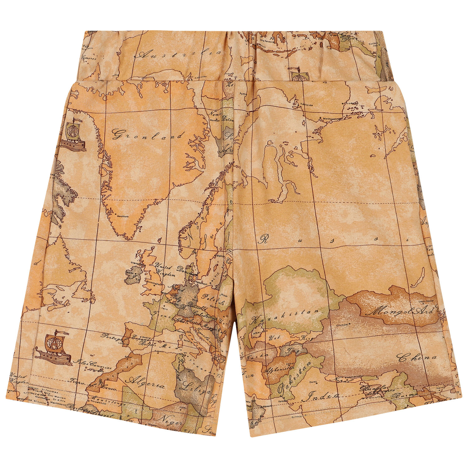 Boys Beige Geo Map Shorts, 1, hi-res