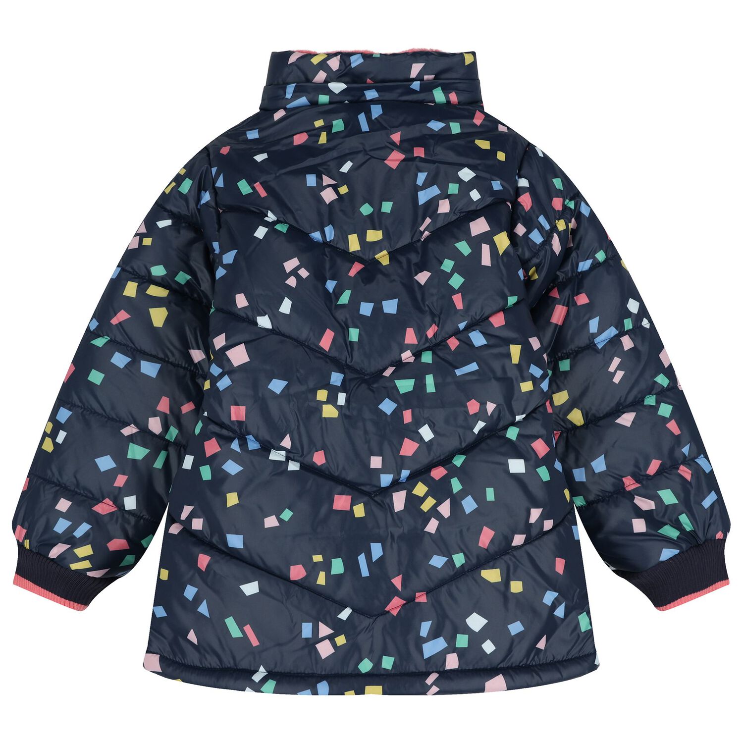 Girls Navy Blue & Pink Padded Puffer Jacket, 1, hi-res