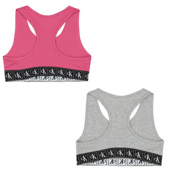 Girls Pink & Grey Logo Bralette (2-Pack)