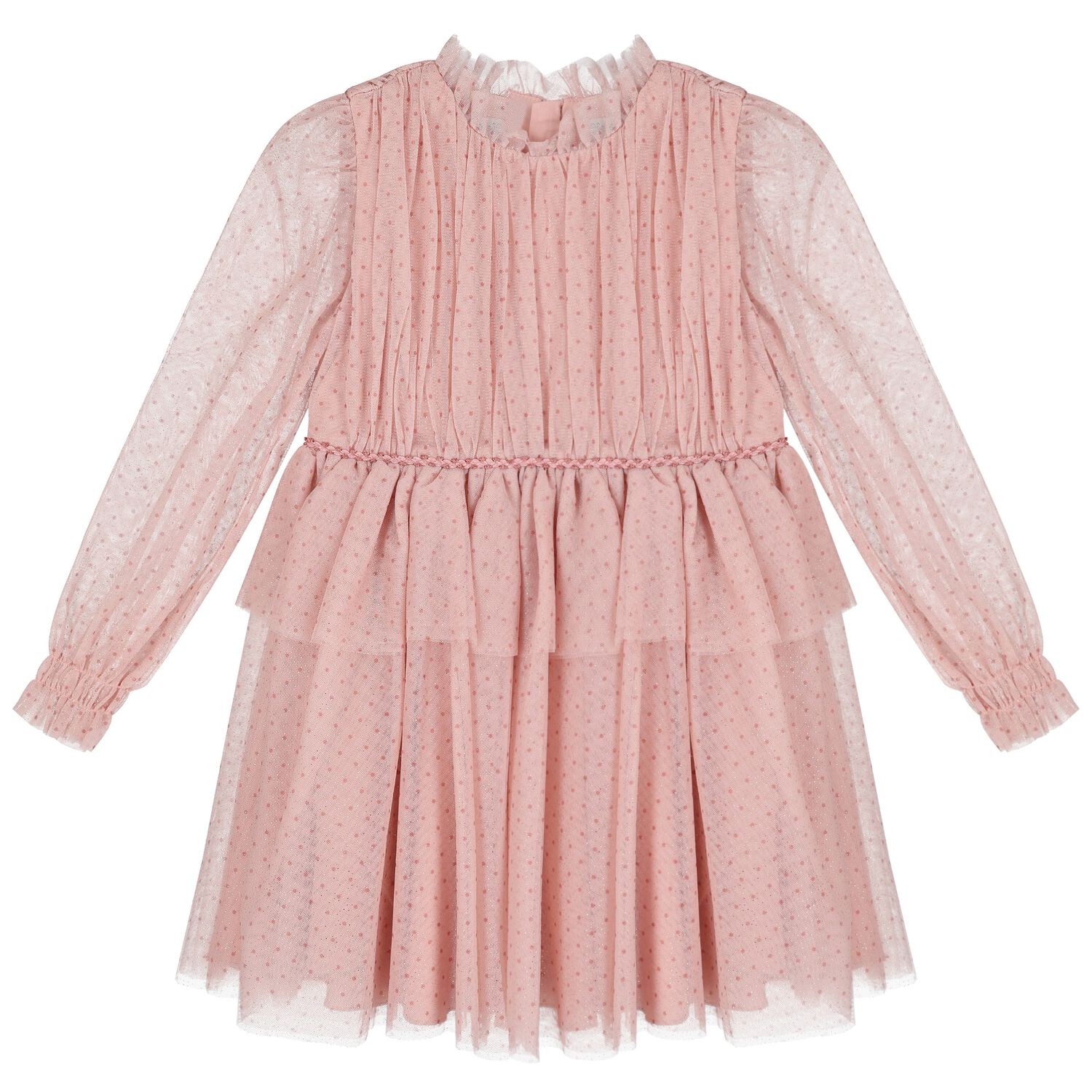 Girls Pink Dotted & Sparkle Tulle Dress, 1, hi-res