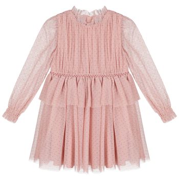 Girls Pink Dotted & Sparkle Tulle Dress