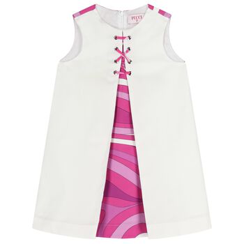 Girls White & Purple Marmo Sleeveless Dress
