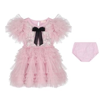 Baby Girls Pink & Black Bow Tulle Greta Dress Set