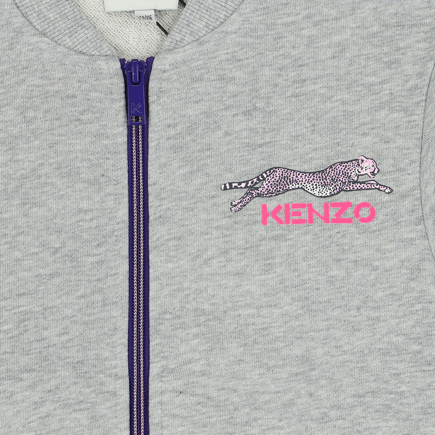 Girls Grey Cheetah Logo Zip Up Top, 1, hi-res