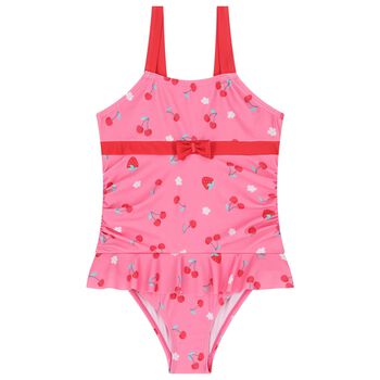 Girls Pink & Red Bow Swimsuit
