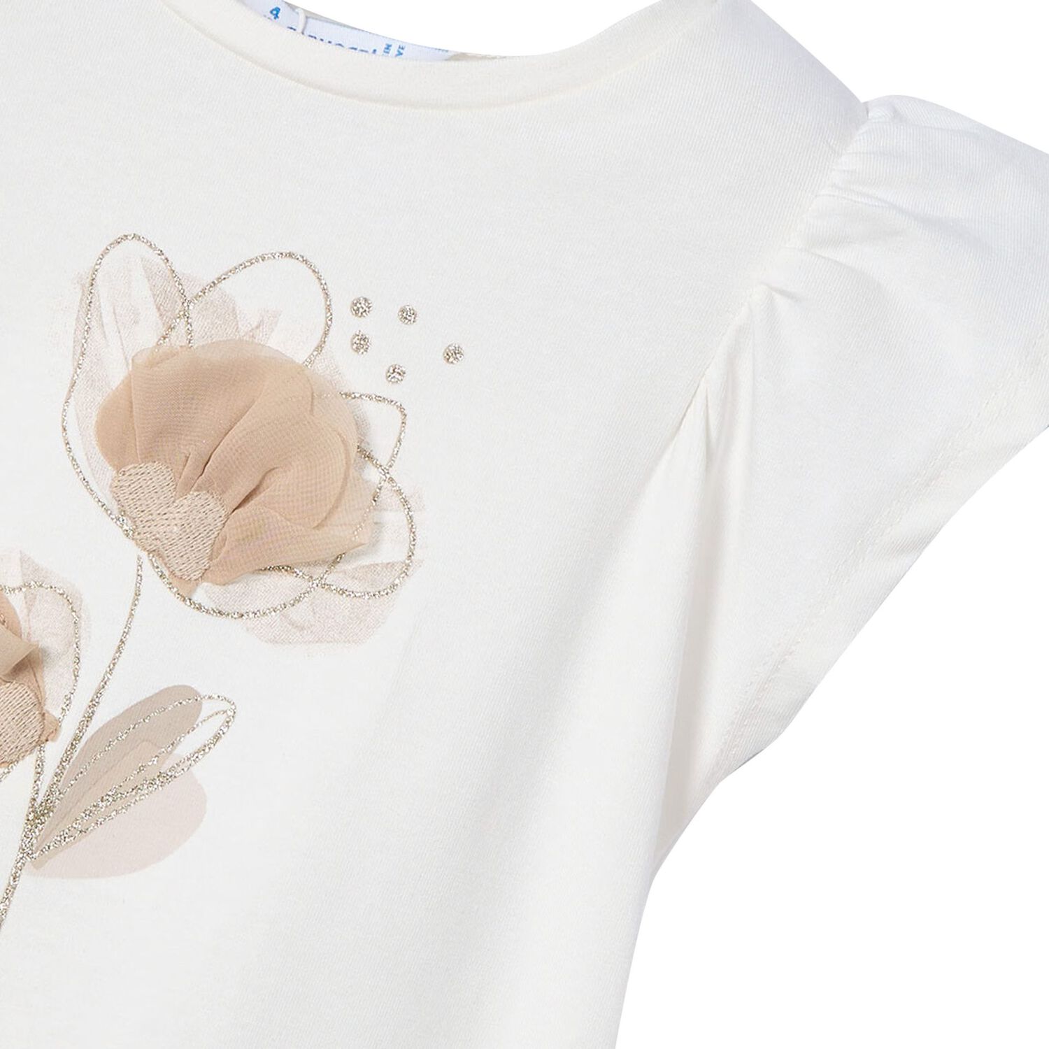 Girls Ivory Cotton Floral Print T-Shirt, 3, hi-res
