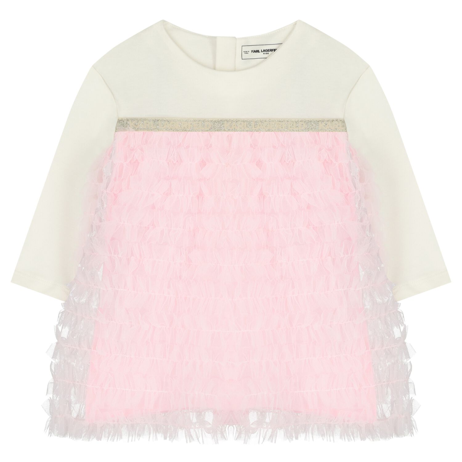 Baby Girls White & Pink Ruffled Dress, 1, hi-res
