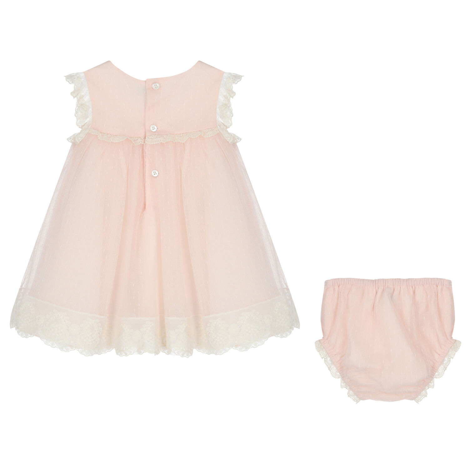 Younger Girls Pink Embroidered Tulle Dress Set, 1, hi-res