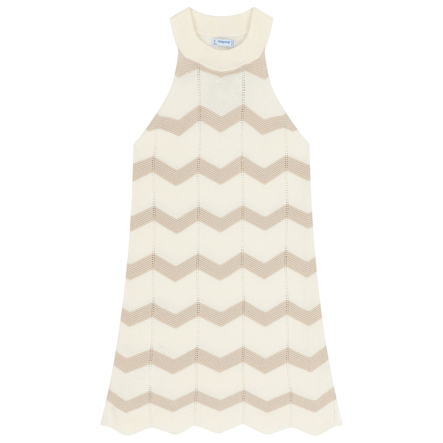 Girls Ivory Zigzag Knitted Dress, 1, hi-res